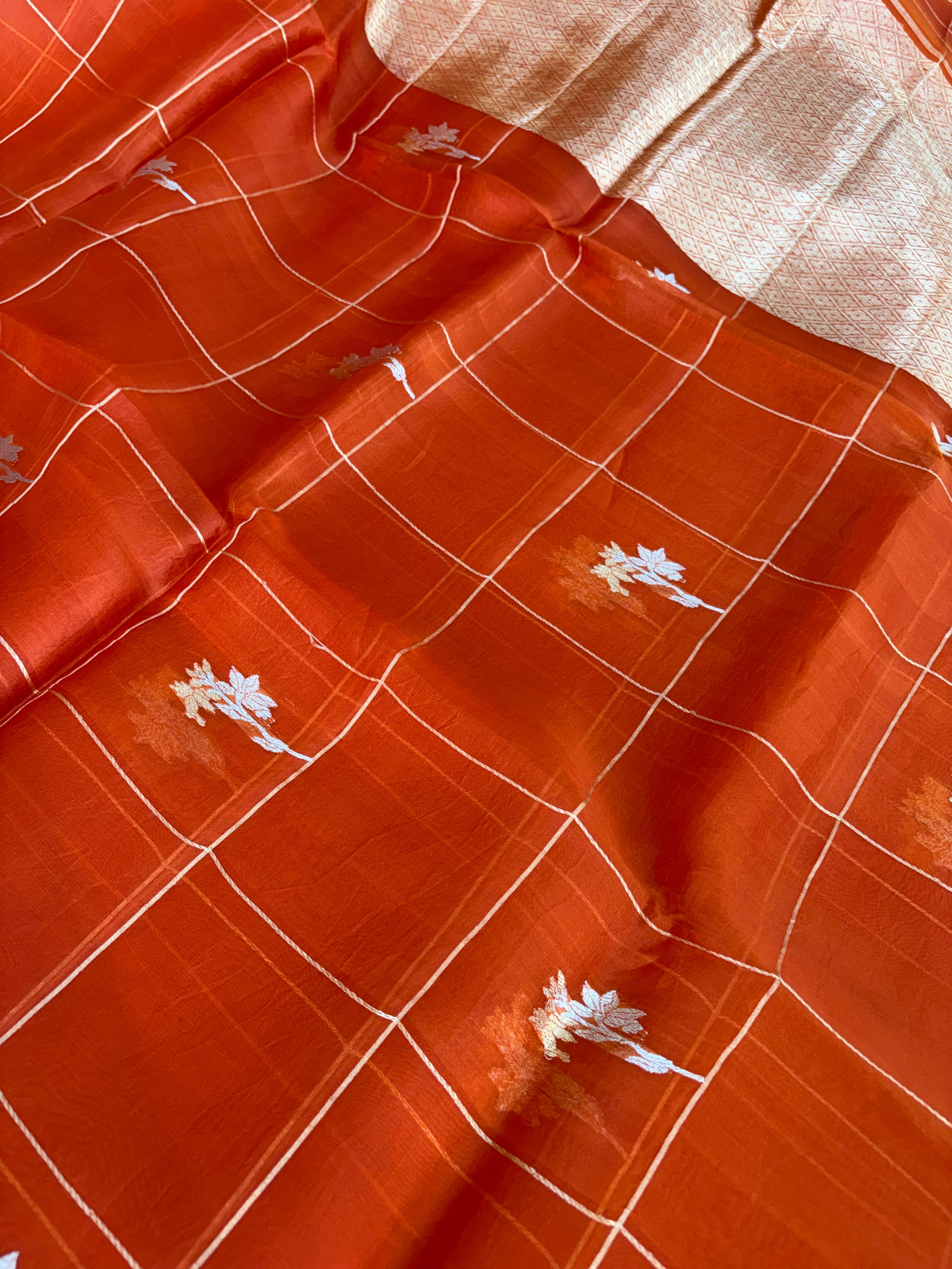 Pure handloom organza silk saree in orange colour
