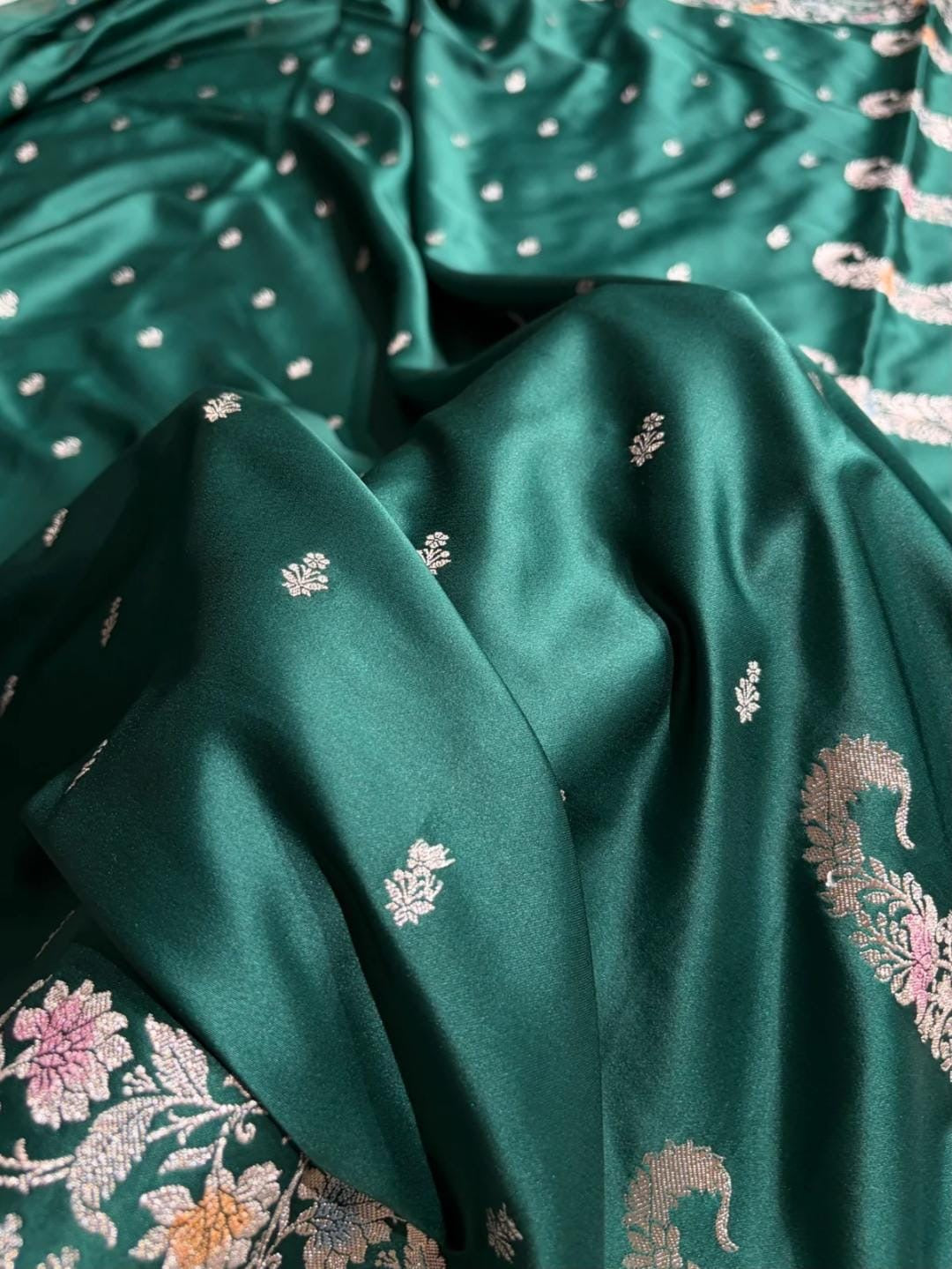 Beautiful Mashru silk saree in peacock blue colour