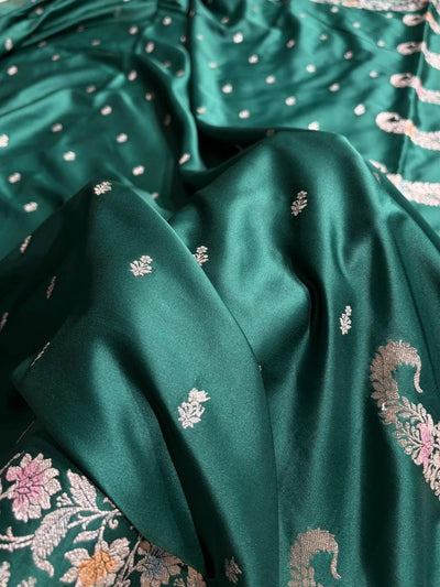 Beautiful Mashru silk saree in peacock blue colour