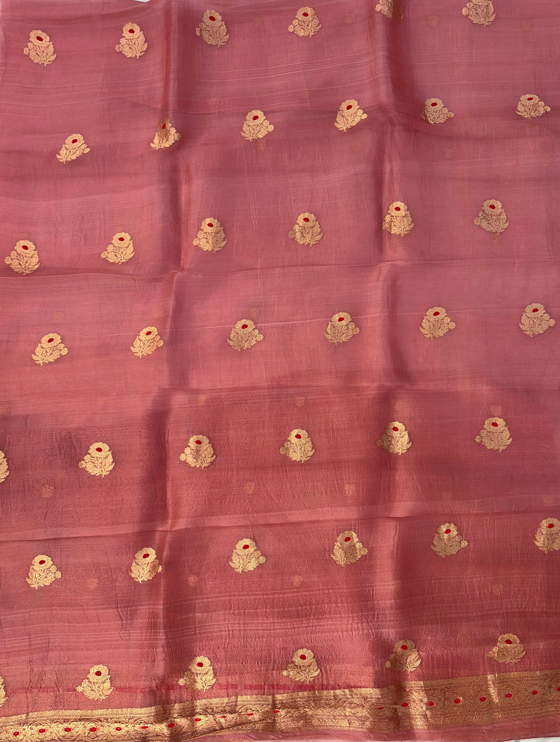 Pure Handloom Kora silk suit set in Rose pink colour with meenakari work