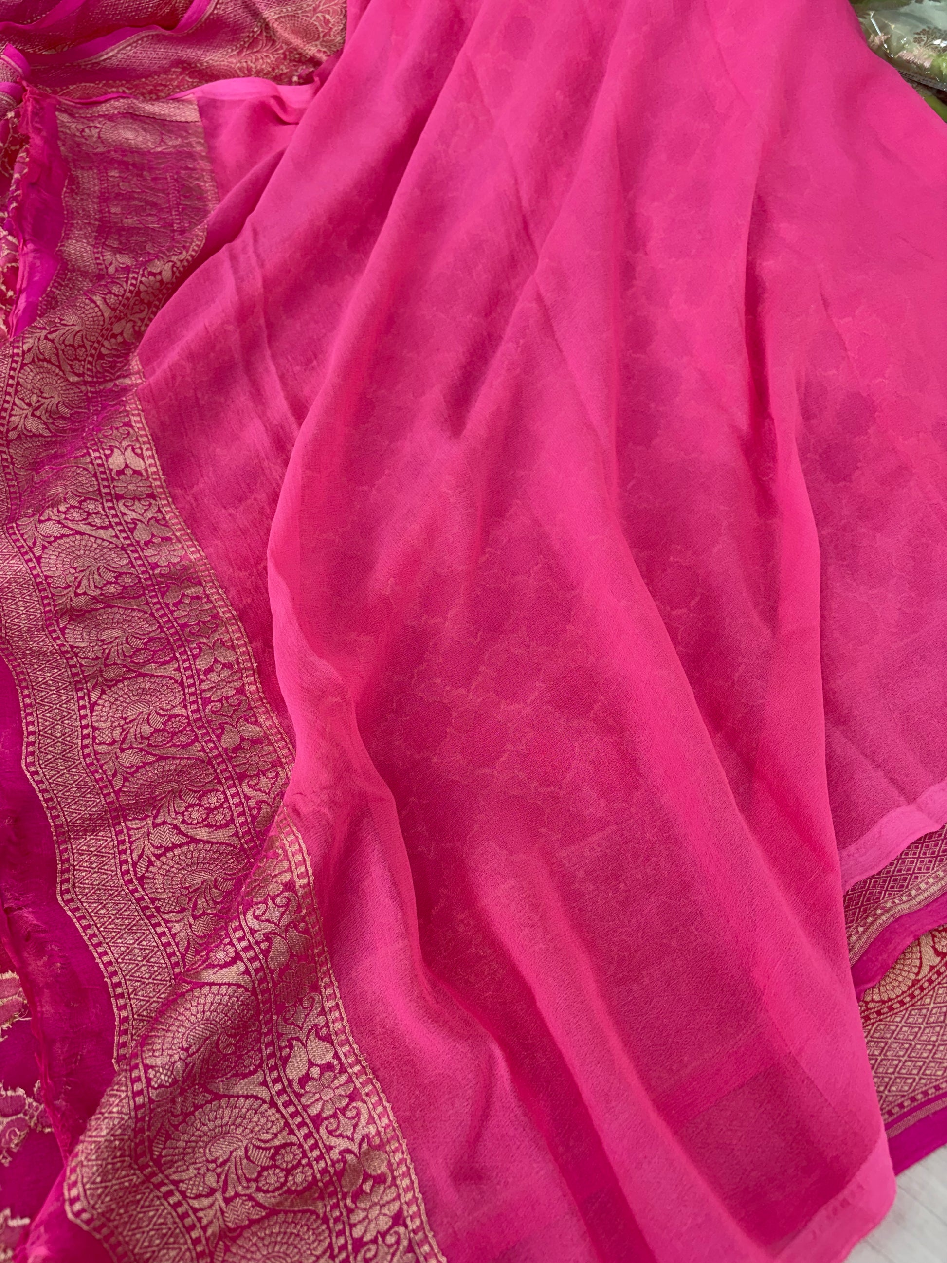 Pure Banarasi handloom georgette silk saree in rangkat colour