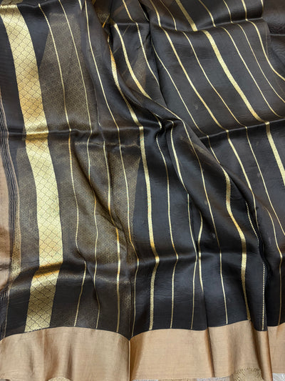 Pure handloom organza silk saree in dark brown colour