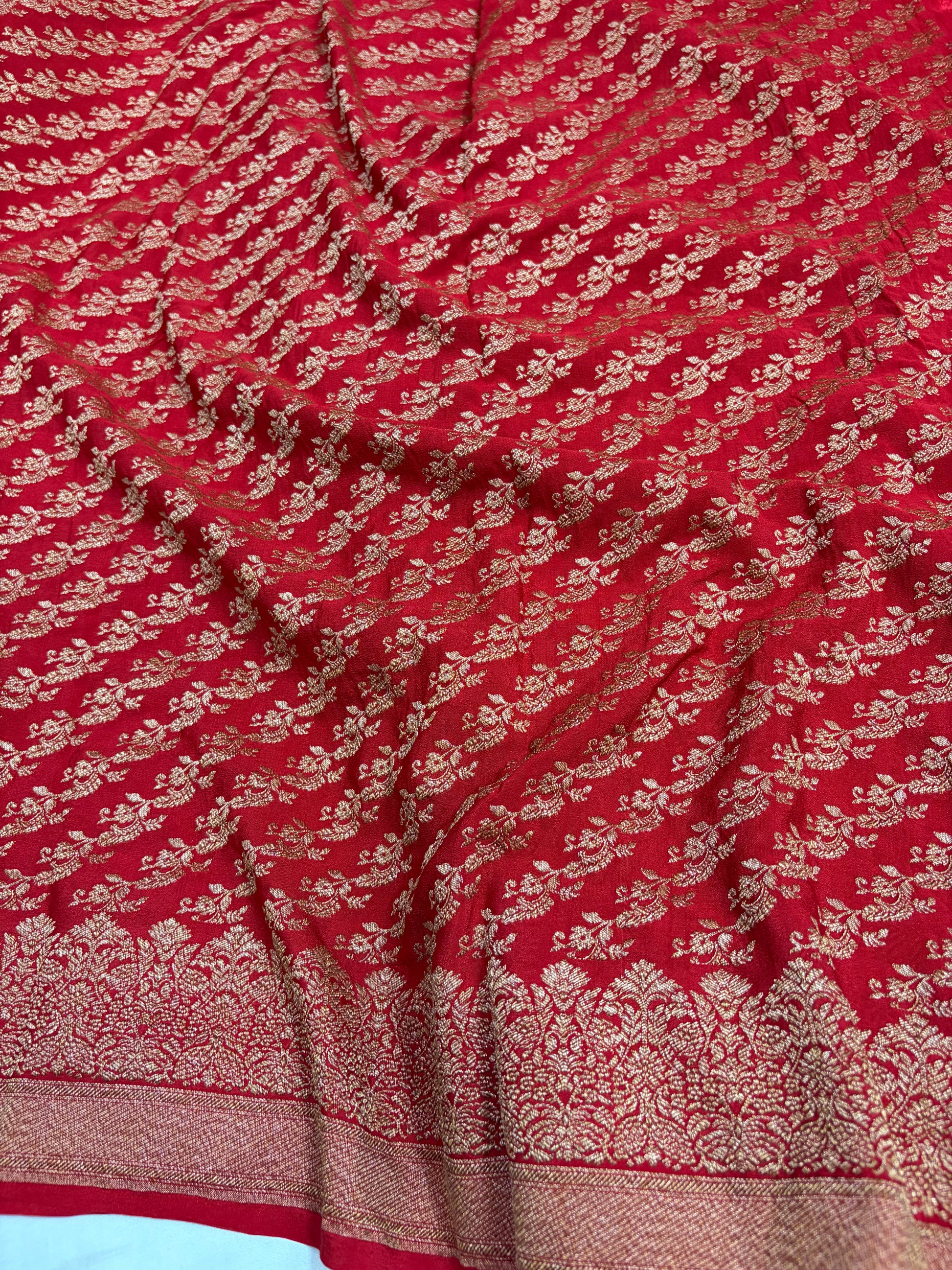 Pure khaddi crepe silk saree in red colour