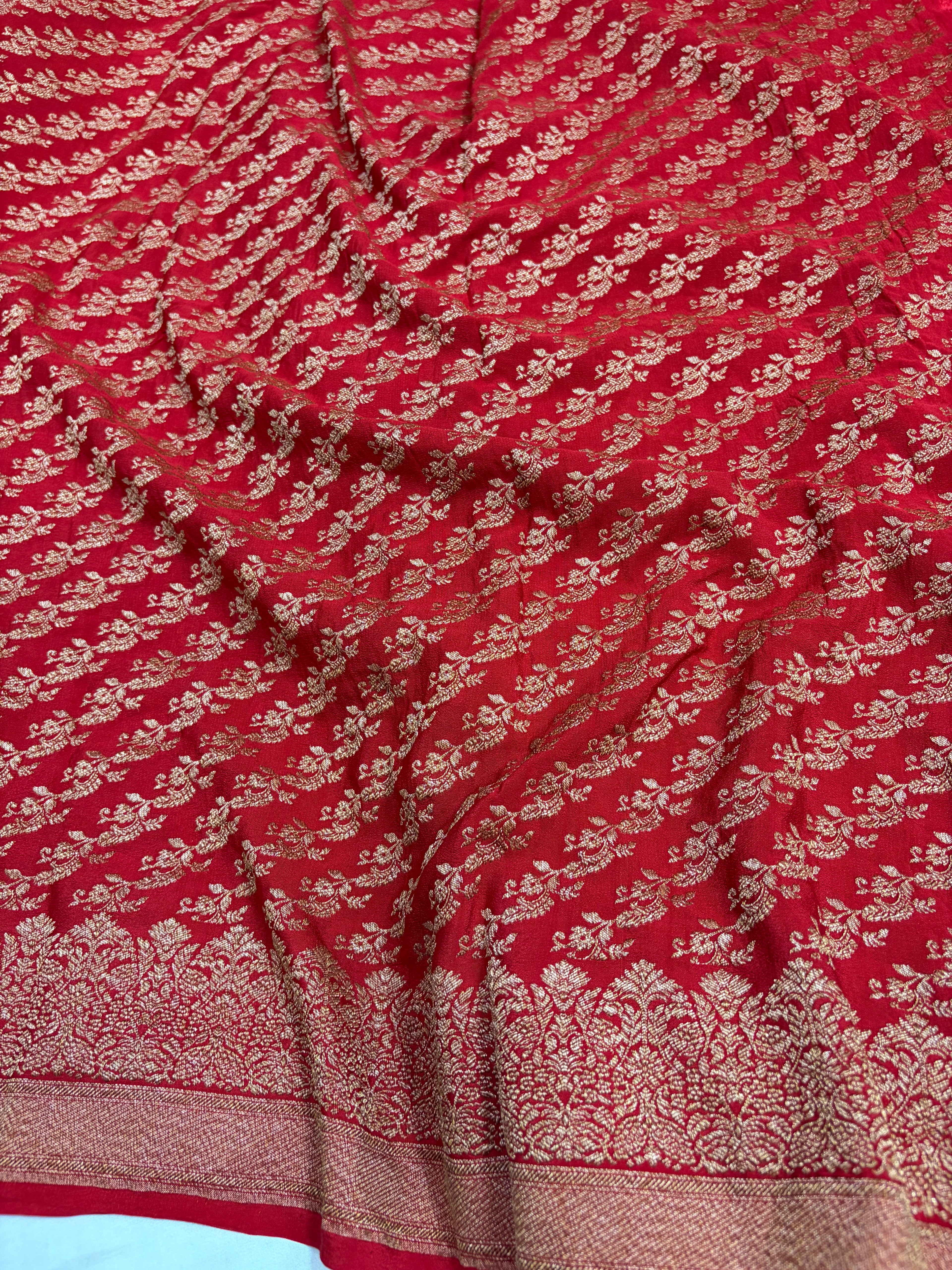 Pure khaddi crepe silk saree in red colour
