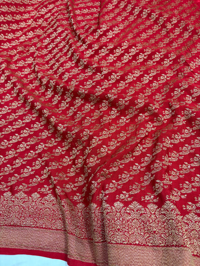 Pure khaddi crepe silk saree in red colour