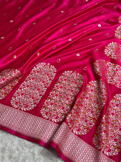 Beautiful Mashru silk saree in Rani pink colour
