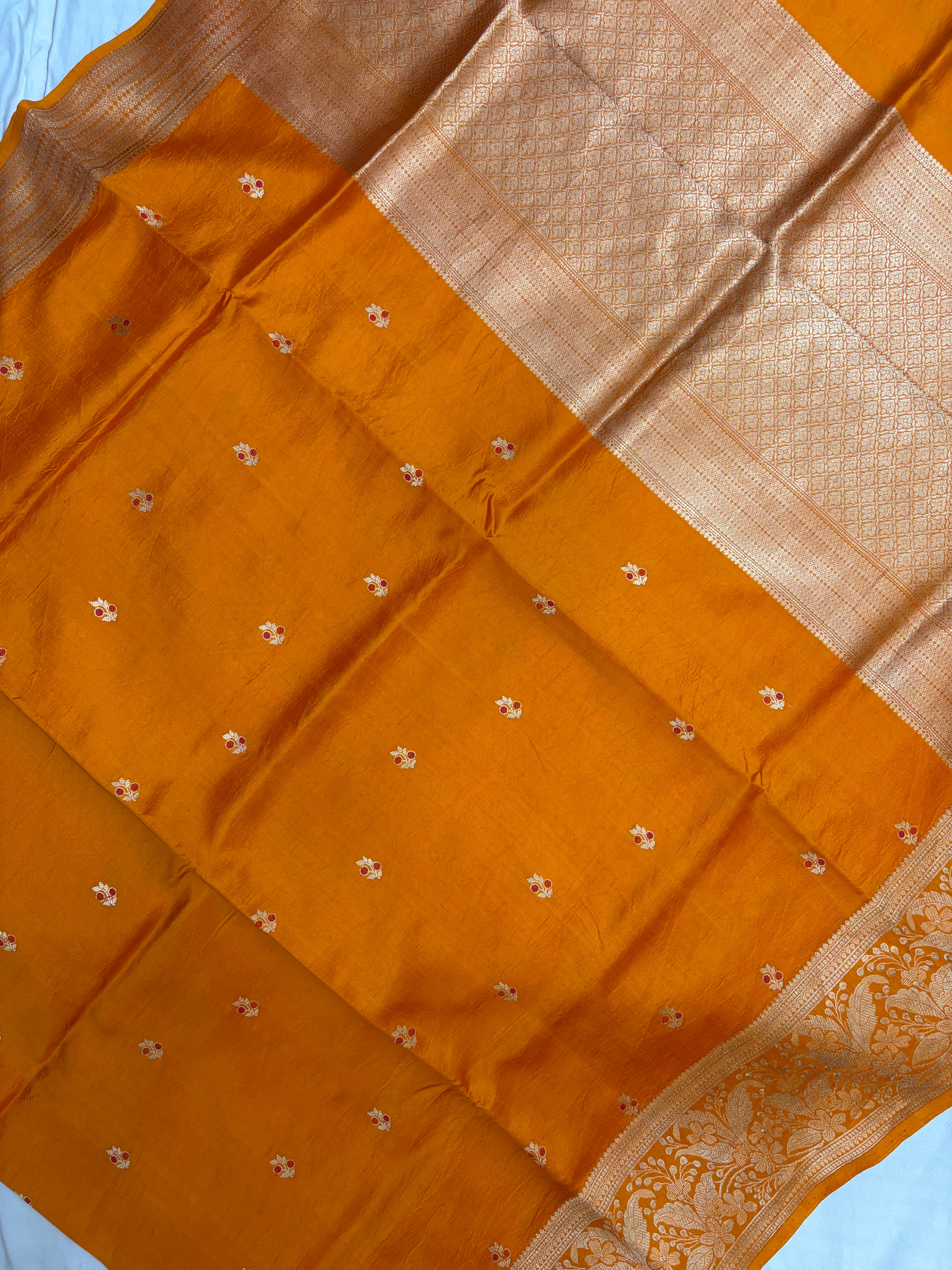 Pure raw mango saree in orange colour