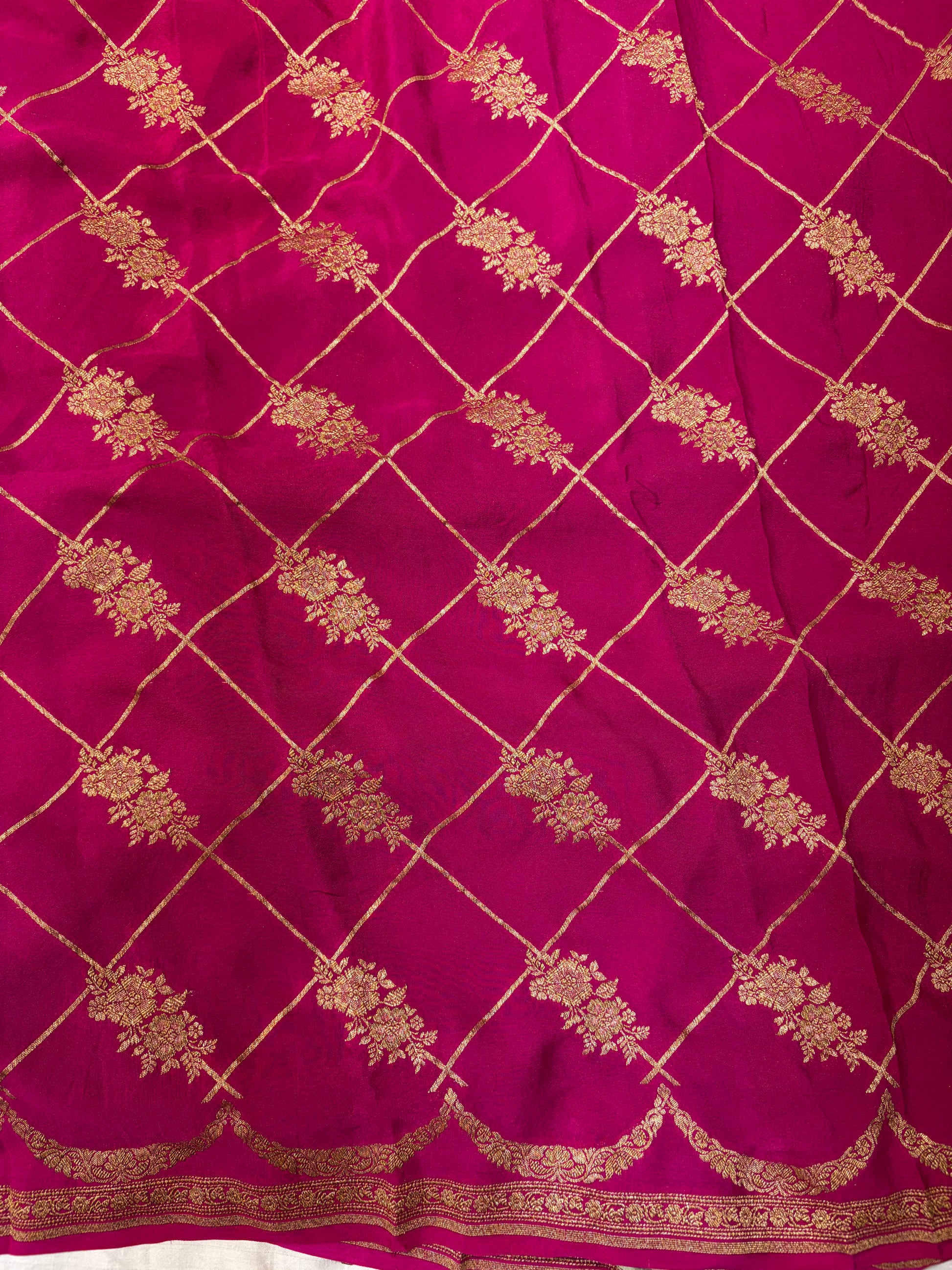 Pure khaddi crepe silk saree in pista green with Rani pink colour