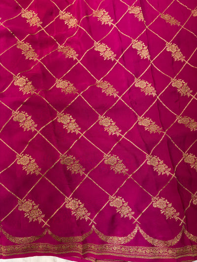 Pure khaddi crepe silk saree in pista green with Rani pink colour