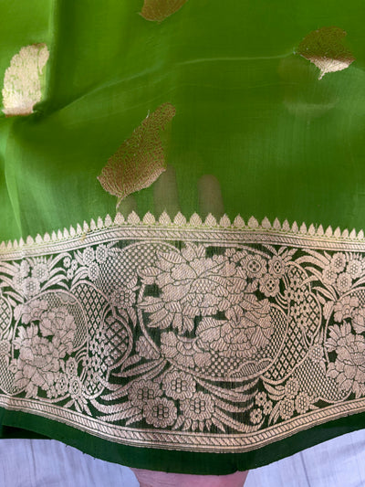 Pure handloom organza silk saree in green colour
