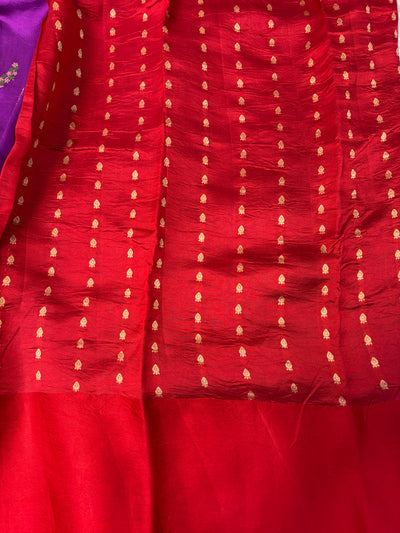 Pure handwoven raw mango saree purple with red colour