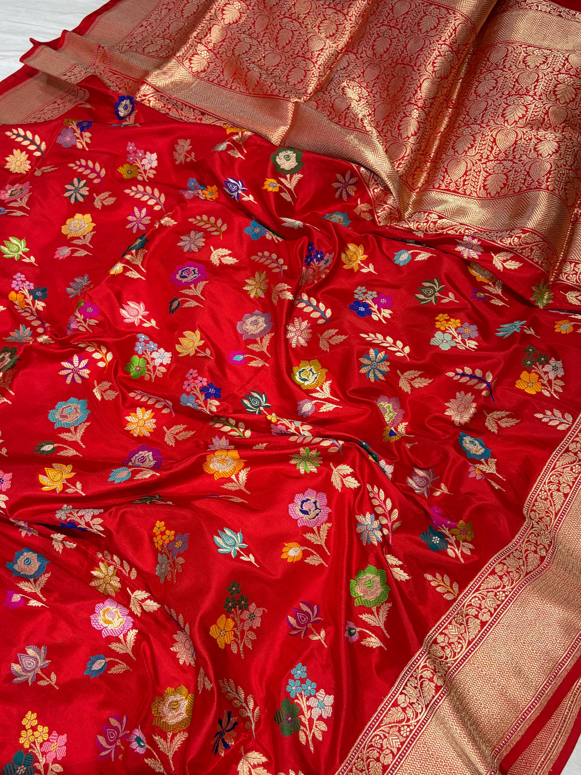 Premium pure katan silk saree with all meenawork in beautiful Red colour