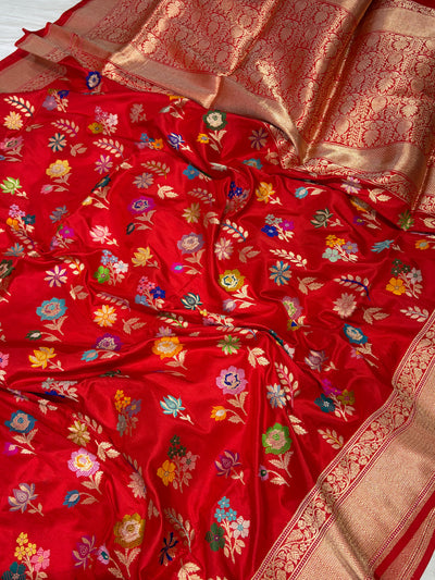 Premium pure katan silk saree with all meenawork in beautiful Red colour