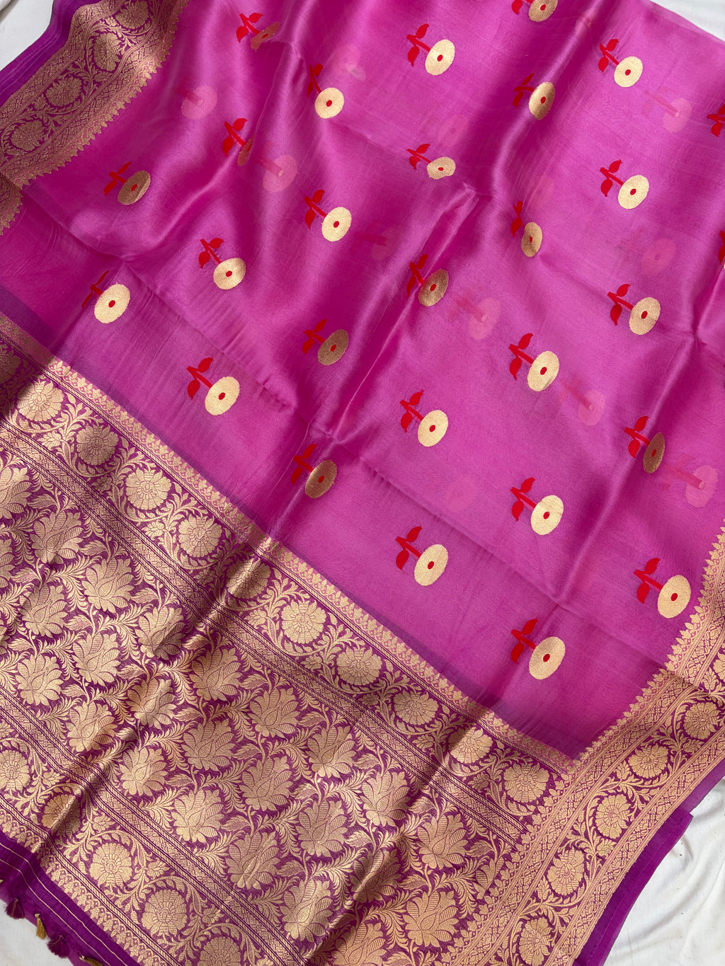 Pure organza silk saree in magenta purple colour