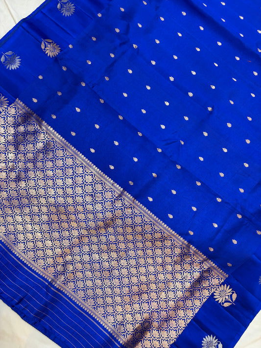 Pure raw mango saree in royal blue colour