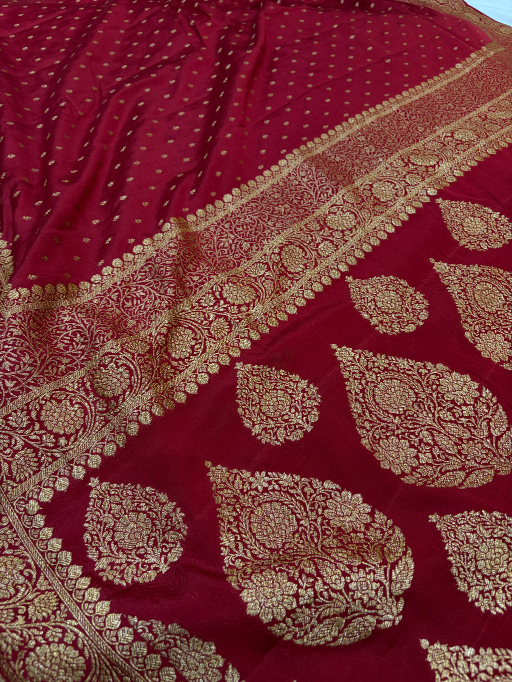 Pure khaddi crepe silk saree in maroon colour