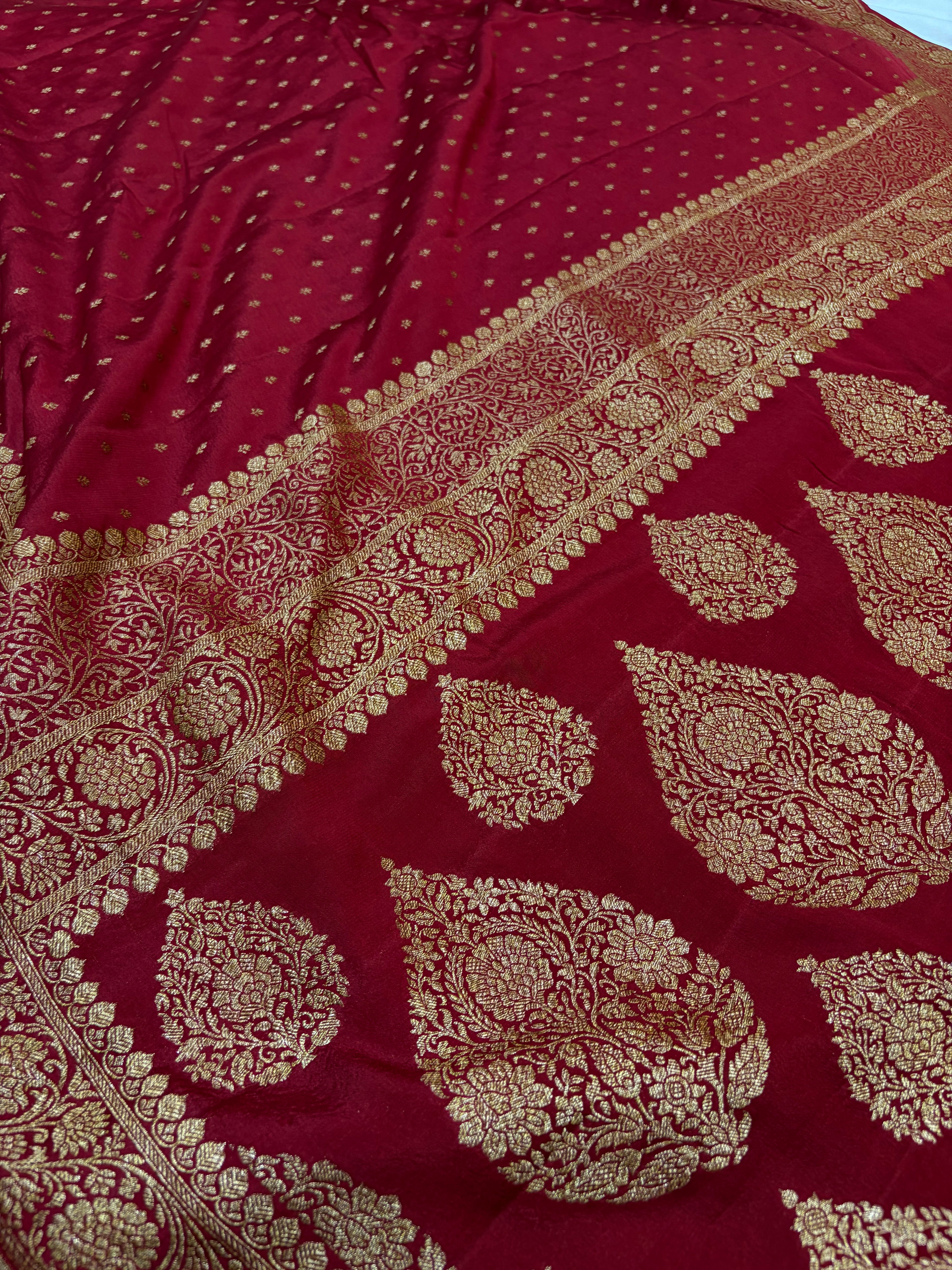 Pure khaddi crepe silk saree in maroon colour