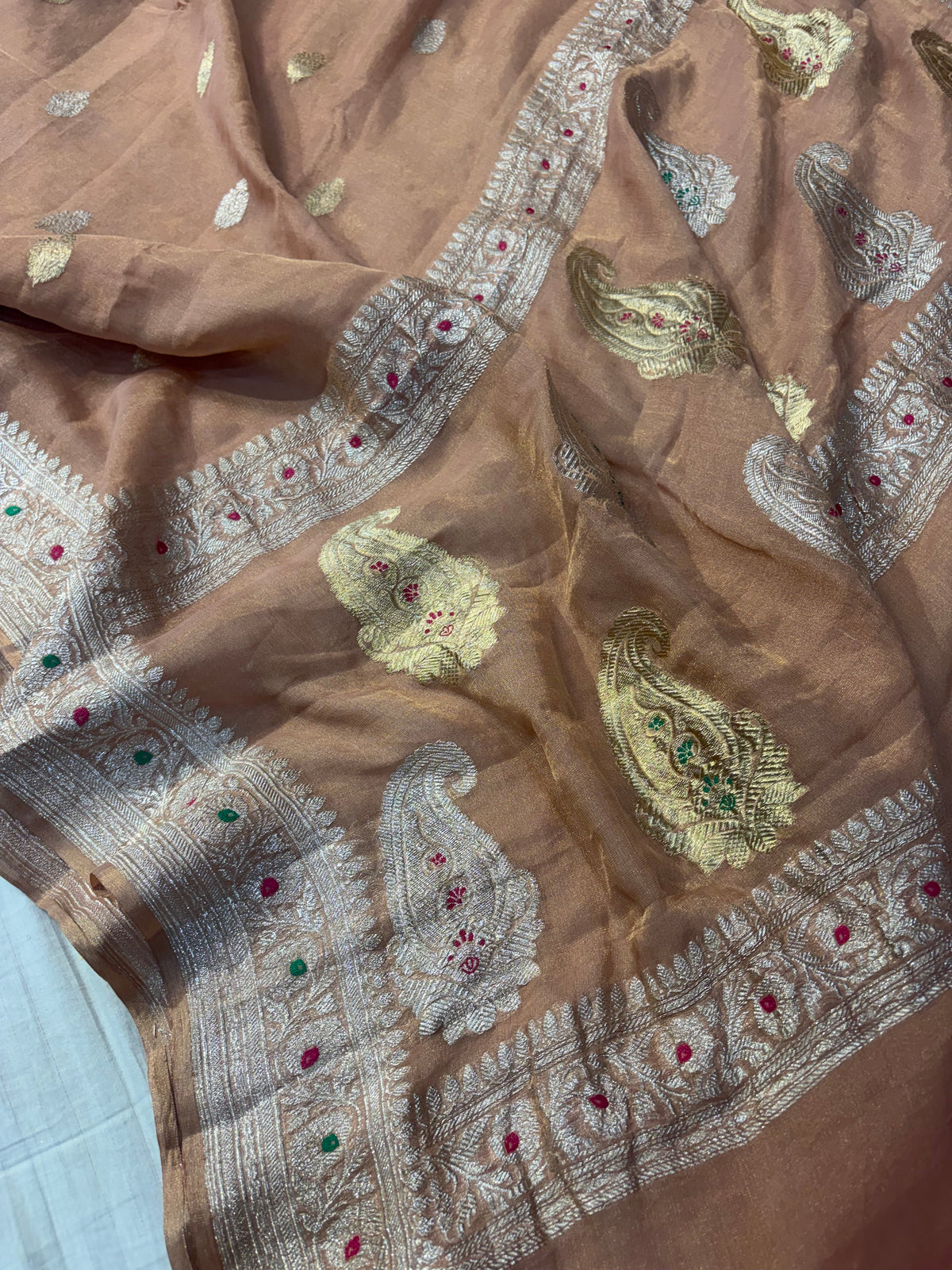 PURE KHADDI TISSUE SILK SAREE IN CHIKU COLOUR
