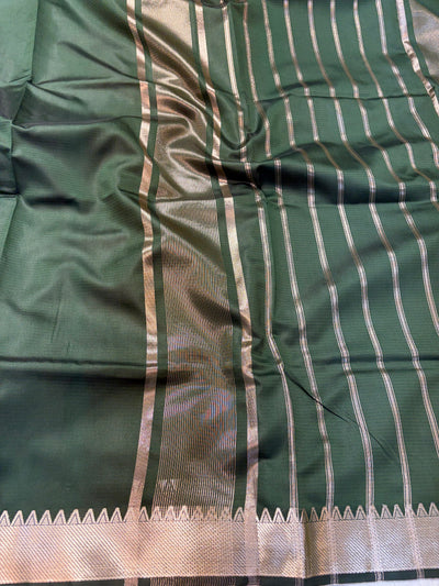 Banarasi soft silk saree in bottle  green colour