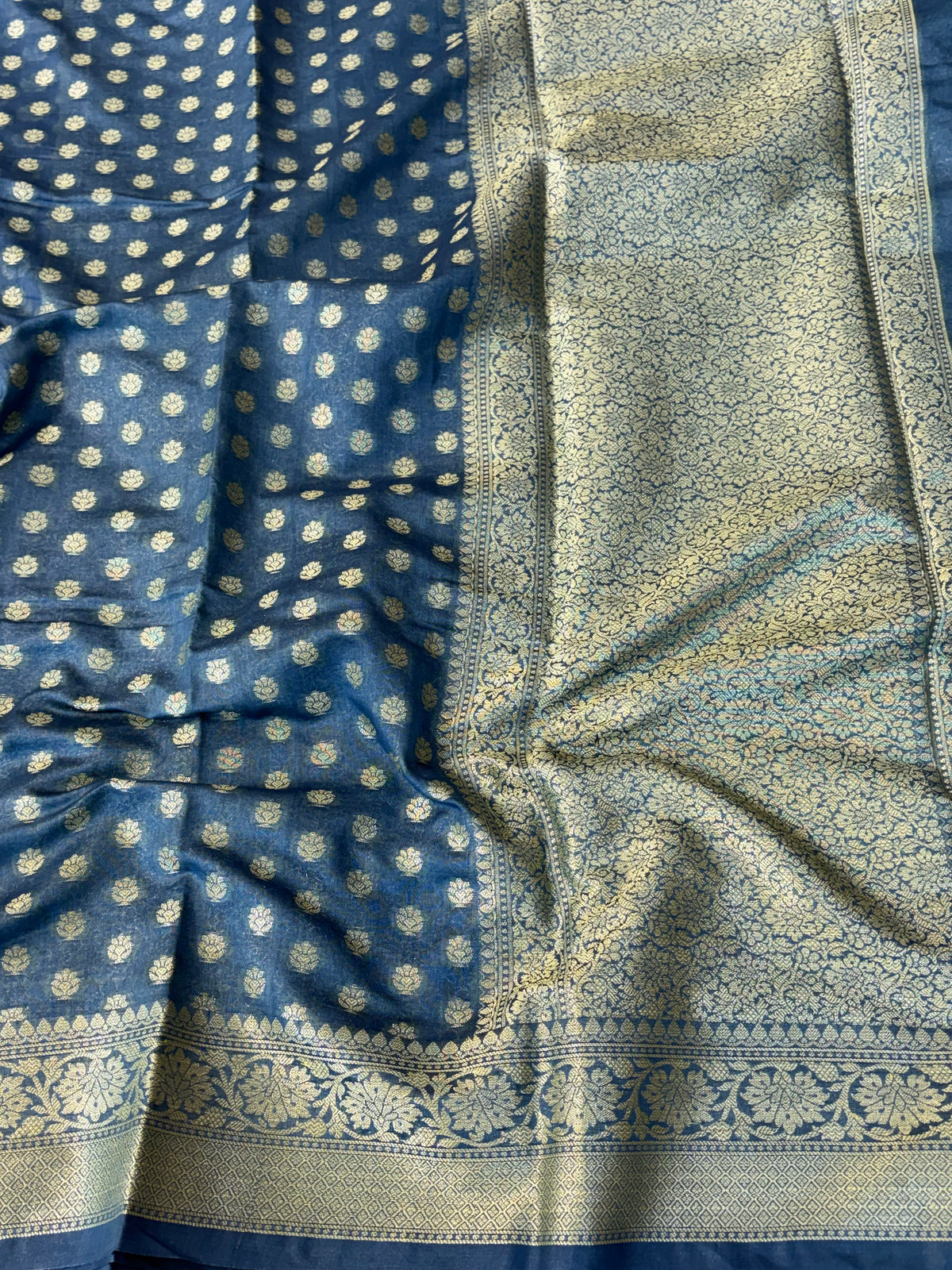 Banarasi georgette silk saree in Denim blue colour