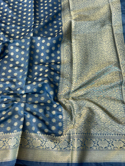 Banarasi georgette silk saree in Denim blue colour