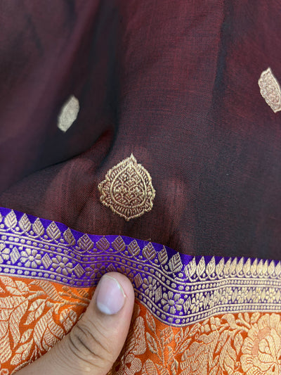 Pure handloom organza silk saree in with 3D colour border
