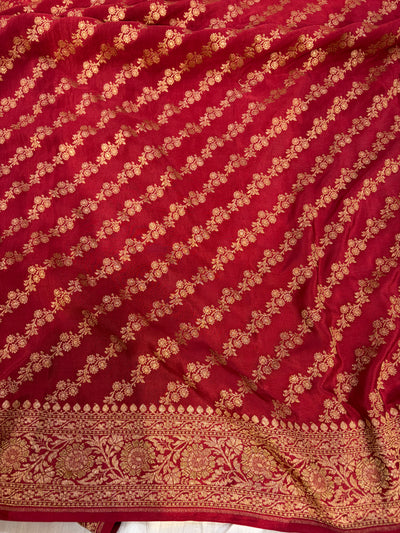 Pure khaddi crepe silk saree off white with red colour