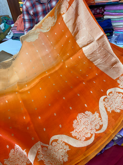 Pure handloom organza silk saree in half half colour