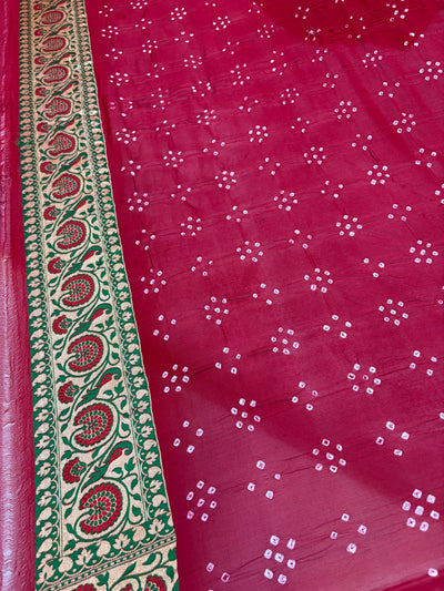 Pure Tilfi Georgette Bandhani sarees in red colour