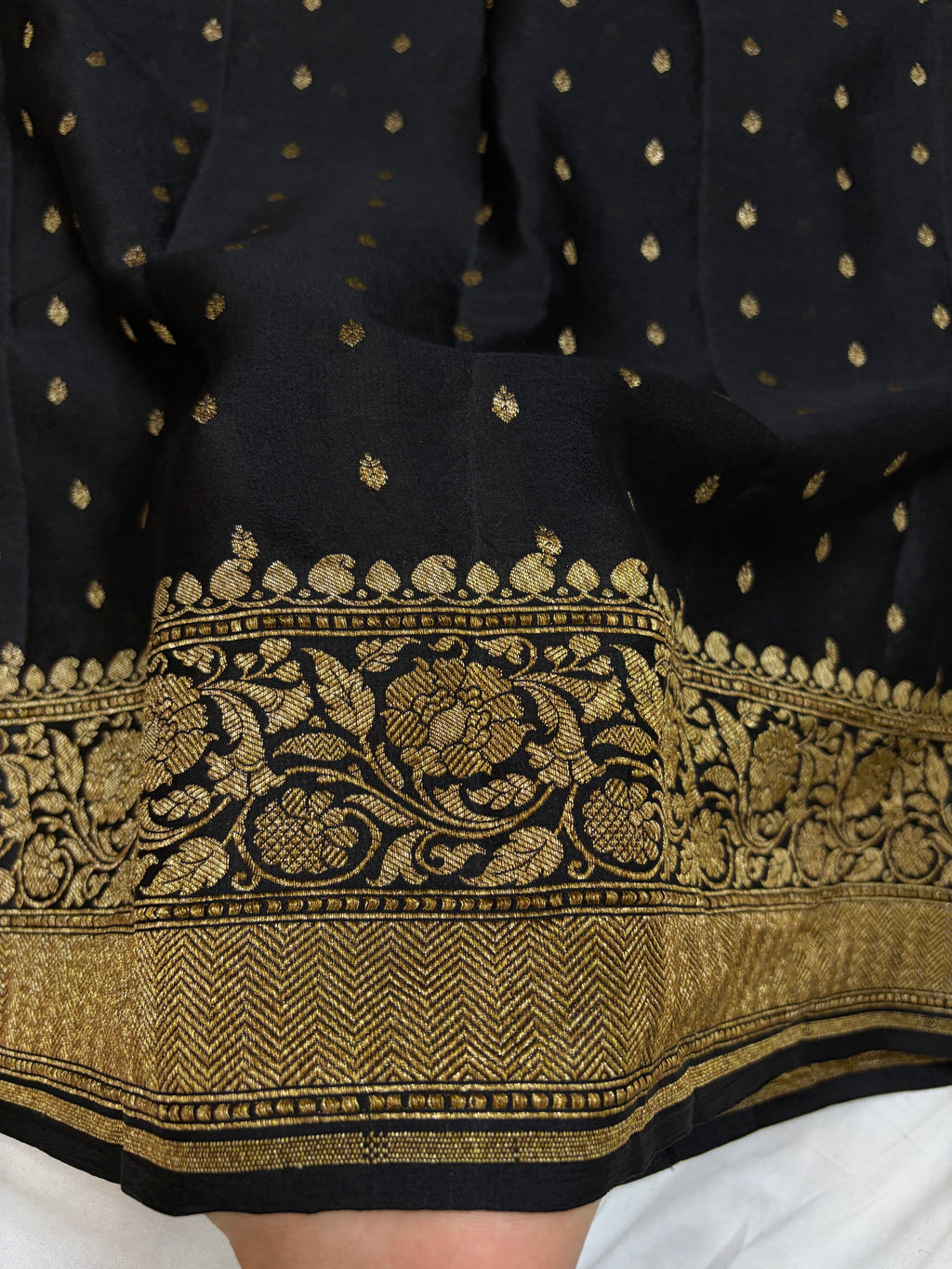 Pure khaddi crepe silk saree in black colour