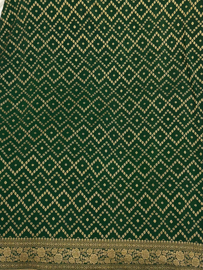Pure khaddi crepe silk saree with 3D border in yellow Rani & bottle green colour combination
