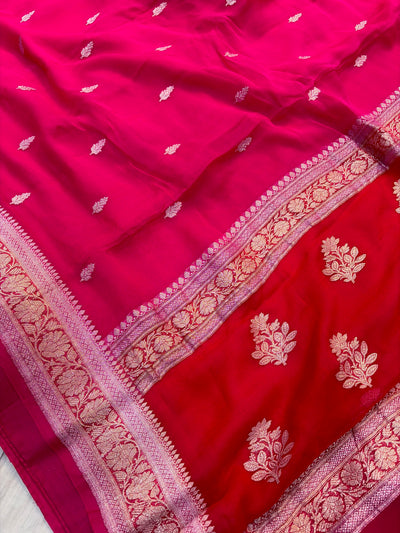 Pure khaddi chiffon saree in 3D Rani pink colour