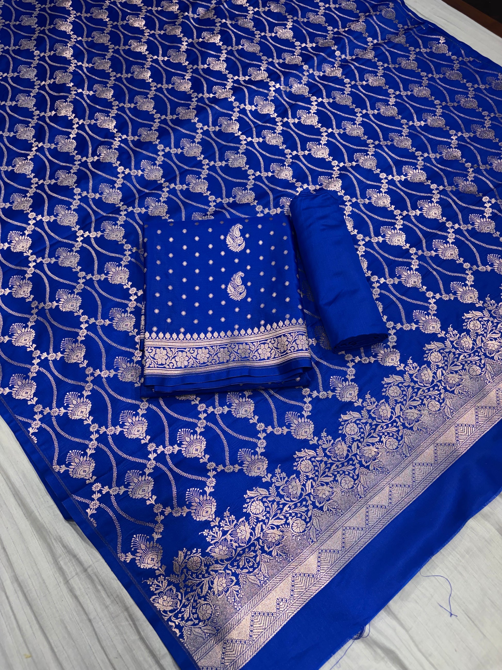 Beautiful Banarasi Mashru silk suit in Royal blue colour