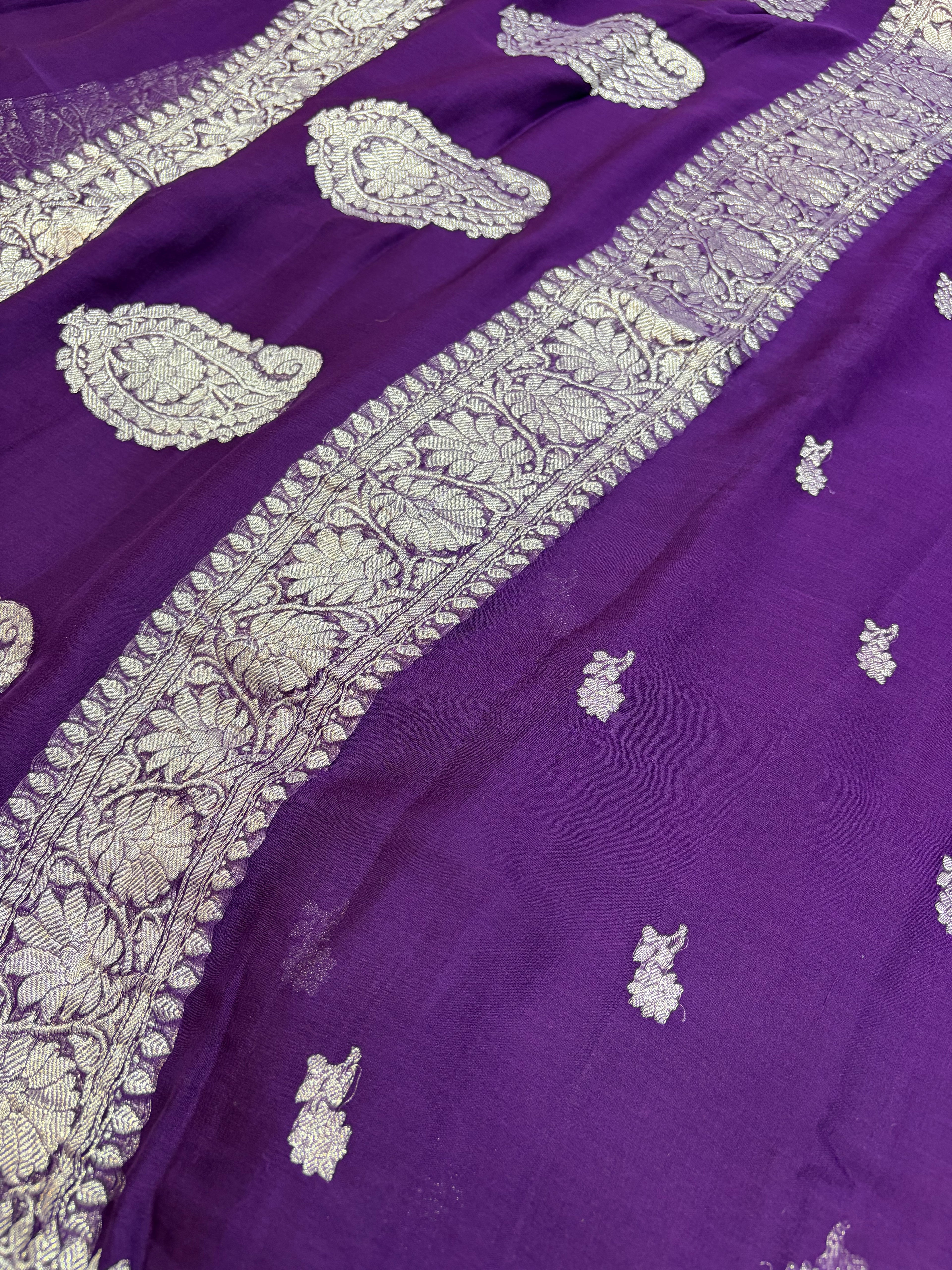 Pure khaddi chiffon saree in dark purple colour