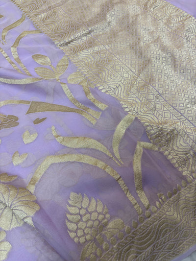 Pure georgette silk saree in pastel levender colour