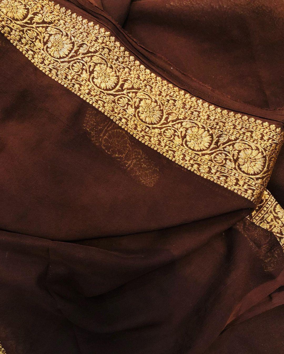 COFFEE BROWN HANDLOOM KHADDI GEOREHETTE SILK SAREE