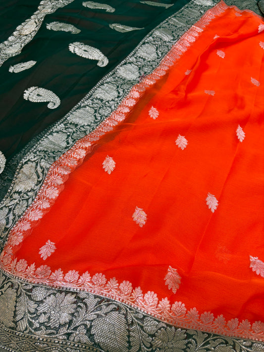 Beautiful Pure khaddi chiffon saree in beautiful contrast colour