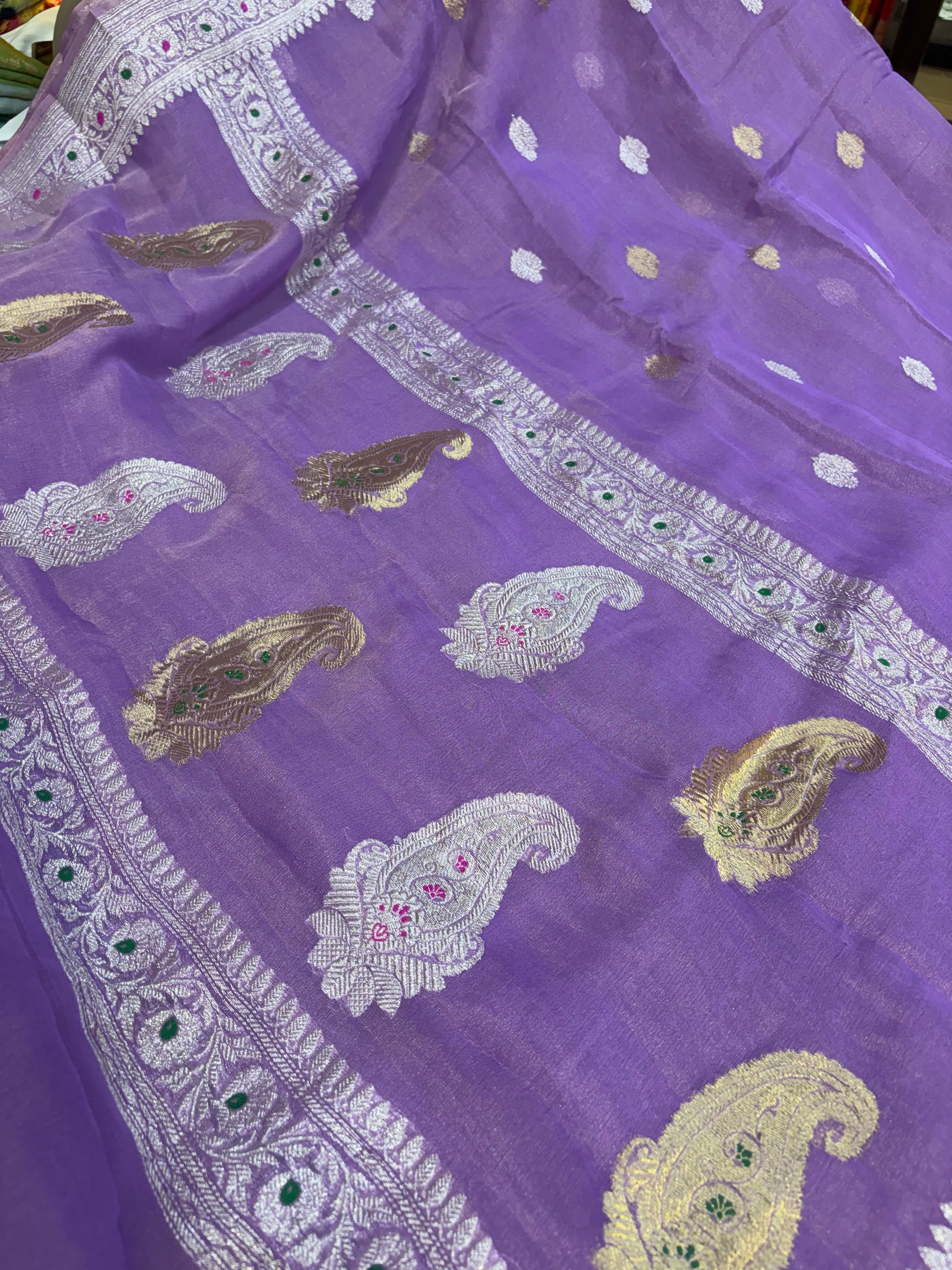 PURE KHADDI TISSUE SILK SAREE IN SMILEY PURPLE  COLOUR