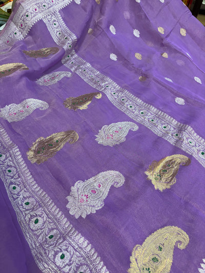 PURE KHADDI TISSUE SILK SAREE IN SMILEY PURPLE  COLOUR