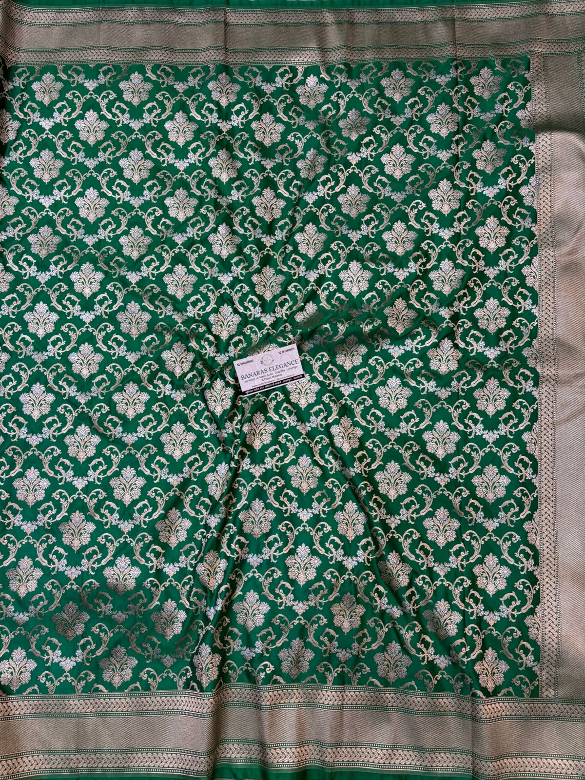 Bottle Green Mashru Silk Saree With Zari Border Jaal