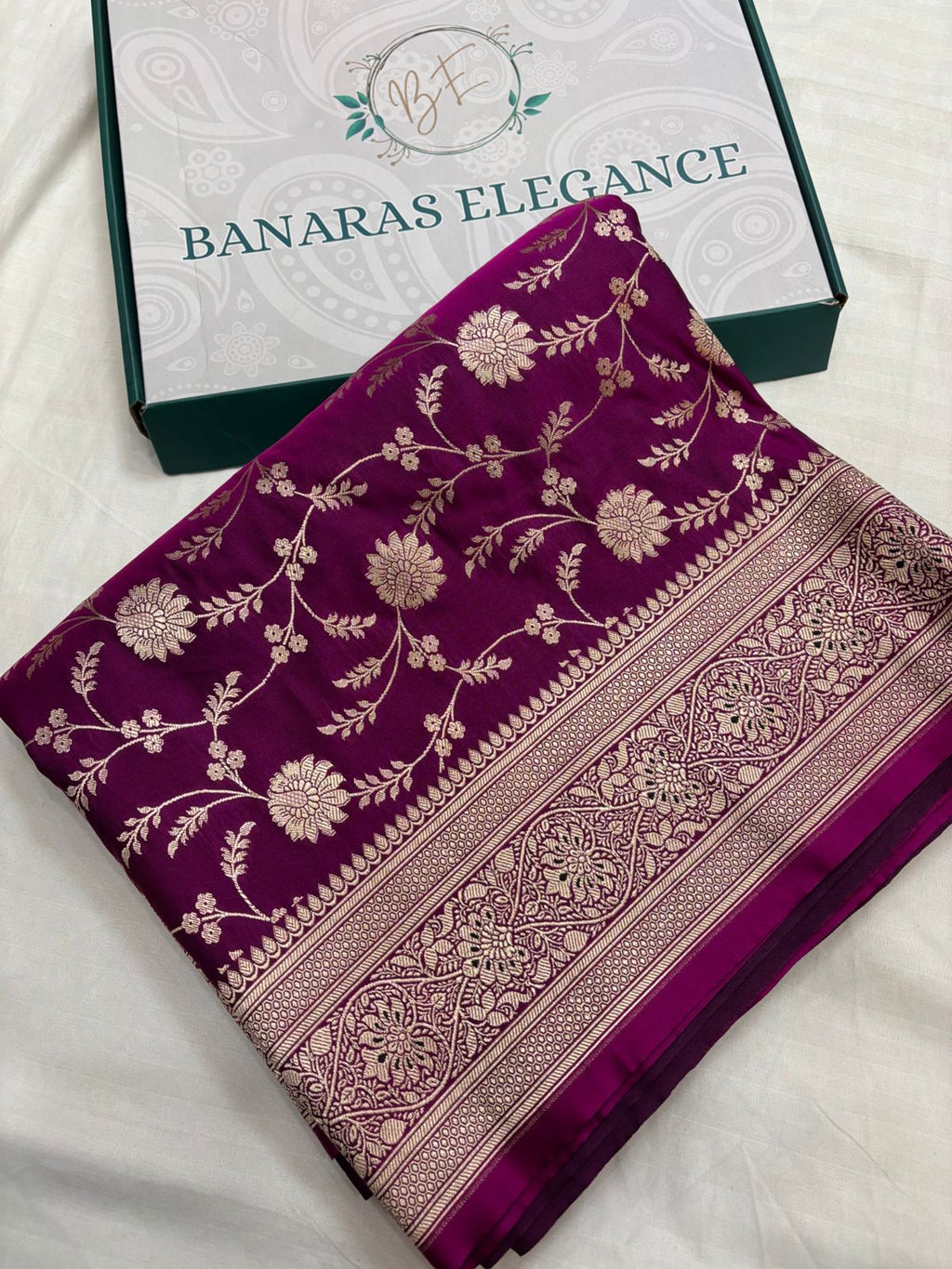Purple Mashru Silk Saree With Zari Jaal Border