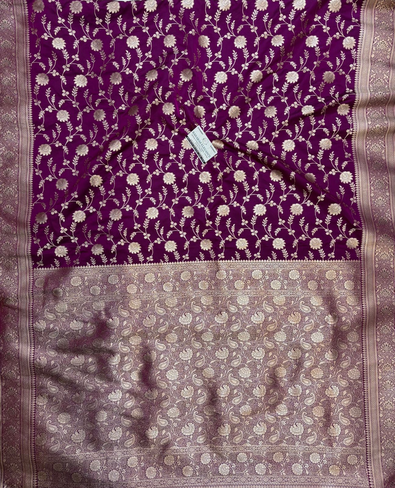 Purple Mashru Silk Saree With Zari Jaal Border