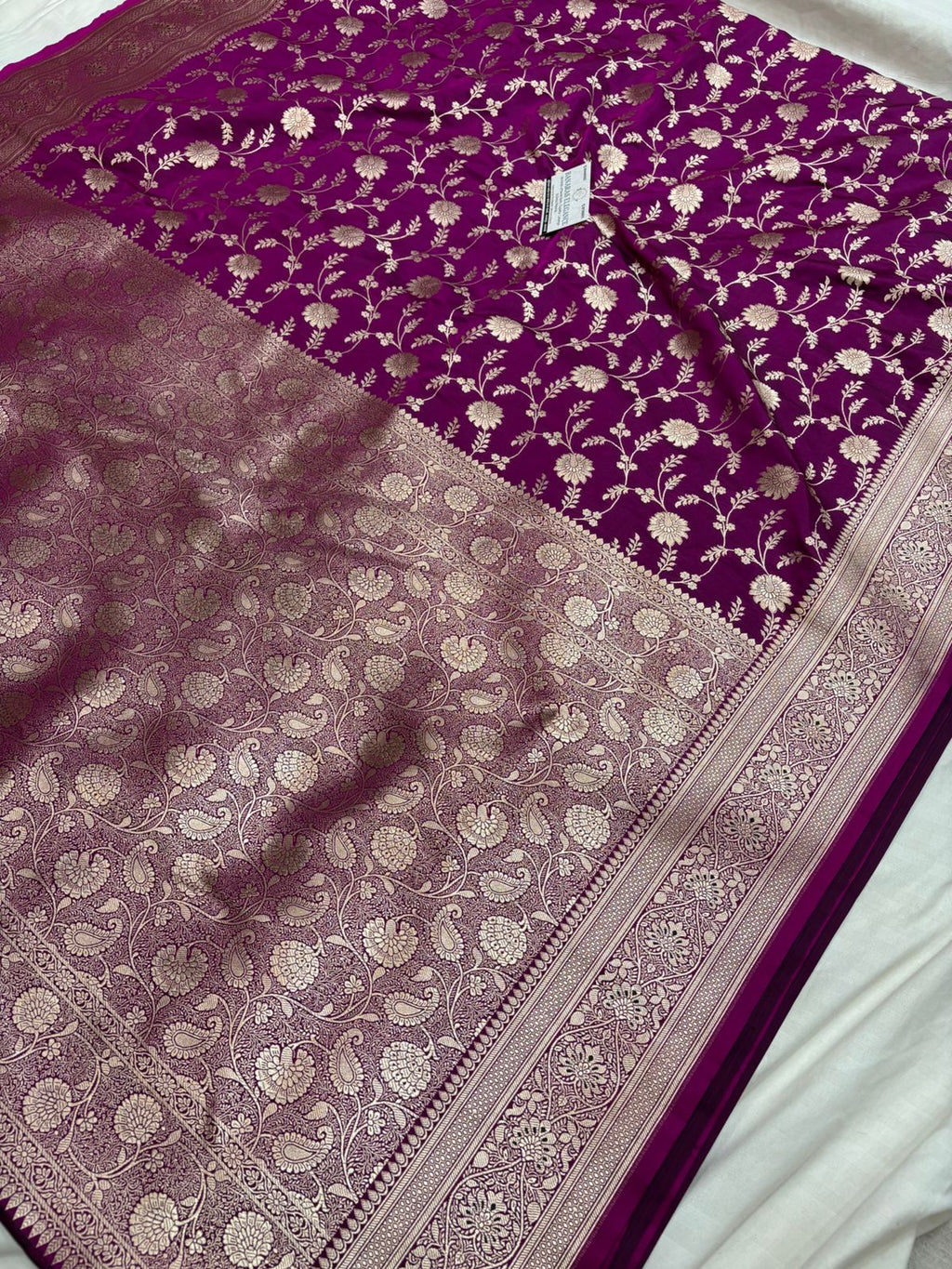 Purple Mashru Silk Saree With Zari Jaal Border
