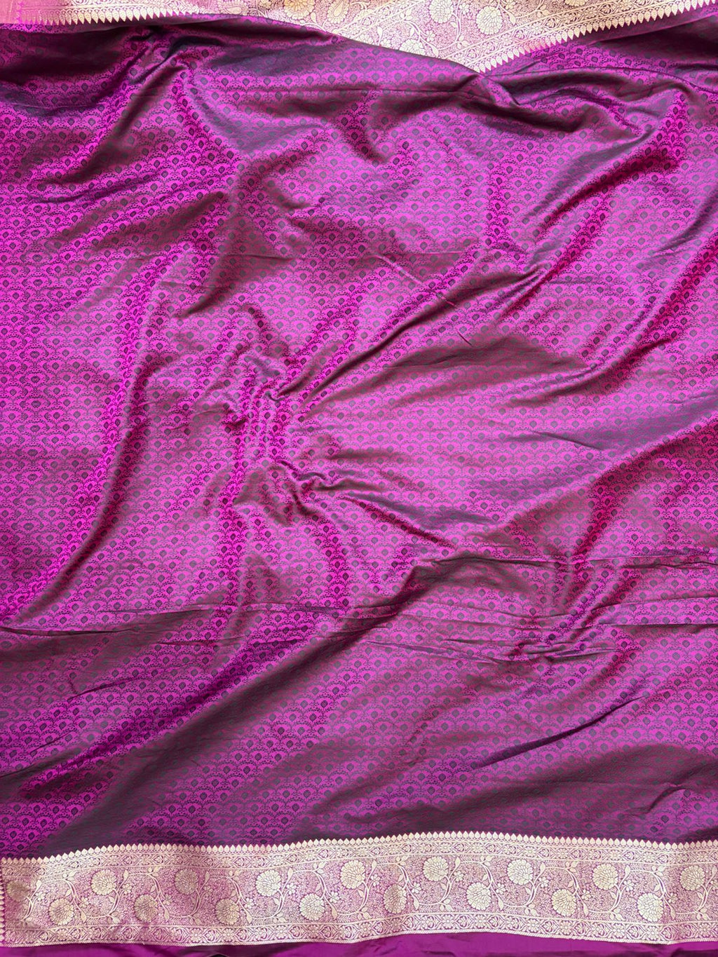 Purple Mashru Silk Saree With Zari Jaal Border