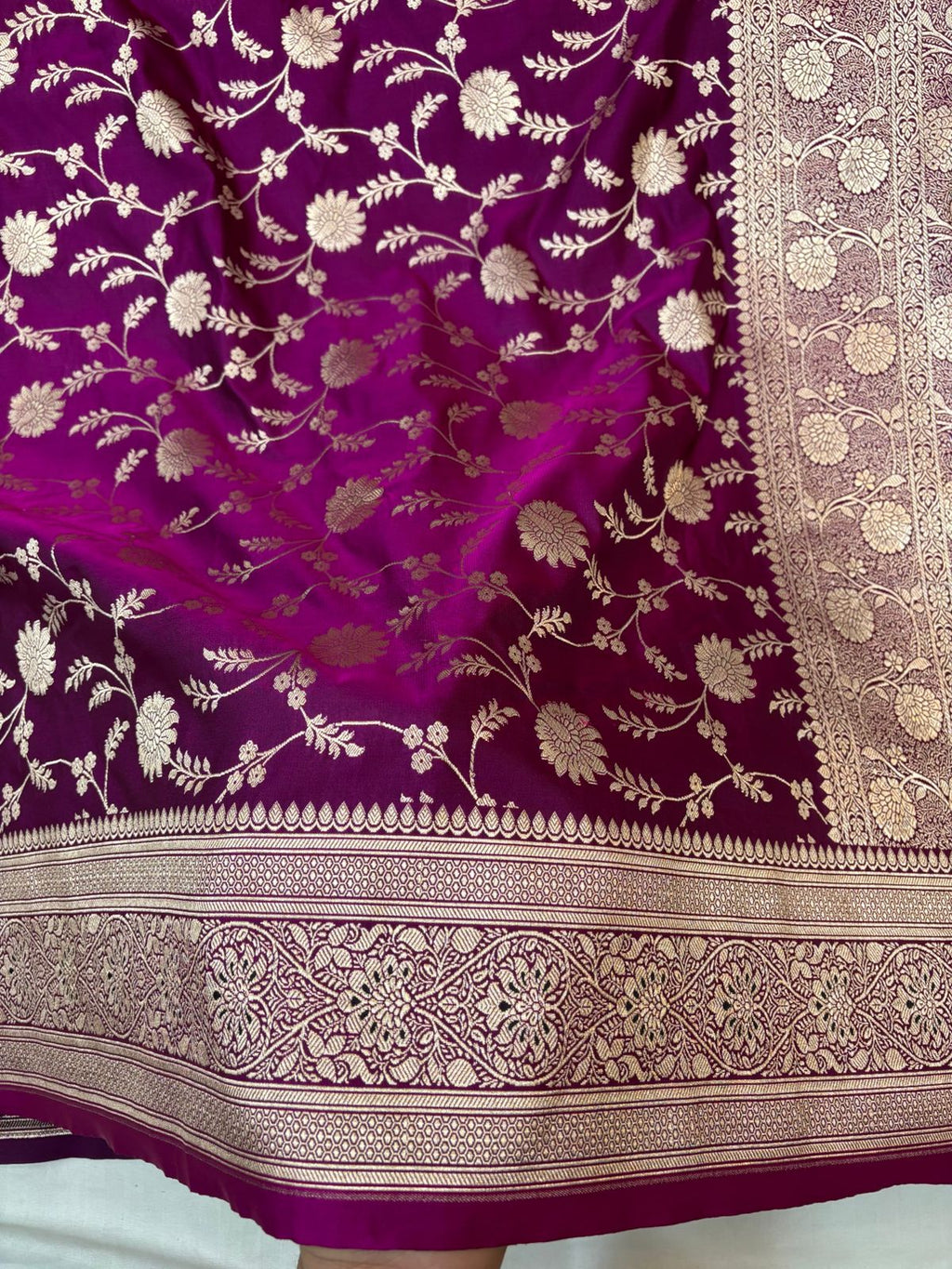 Purple Mashru Silk Saree With Zari Jaal Border