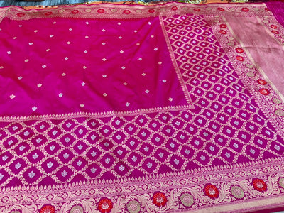 Beautiful Premium katan silk saree in Rani colour