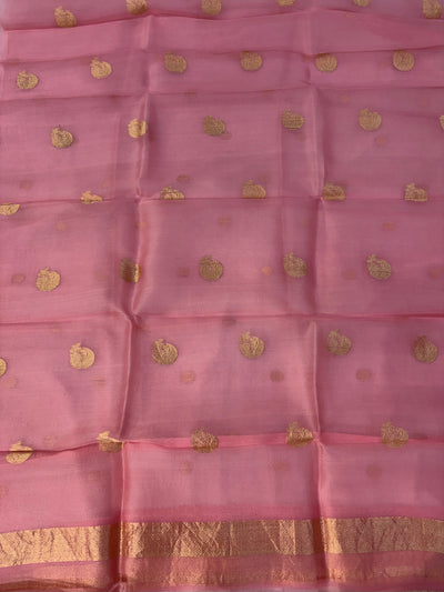 Pure Handloom Kora silk suit set in baby pink colour with meenakari work