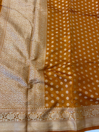 Banarasi georgette silk saree in rust orange colour