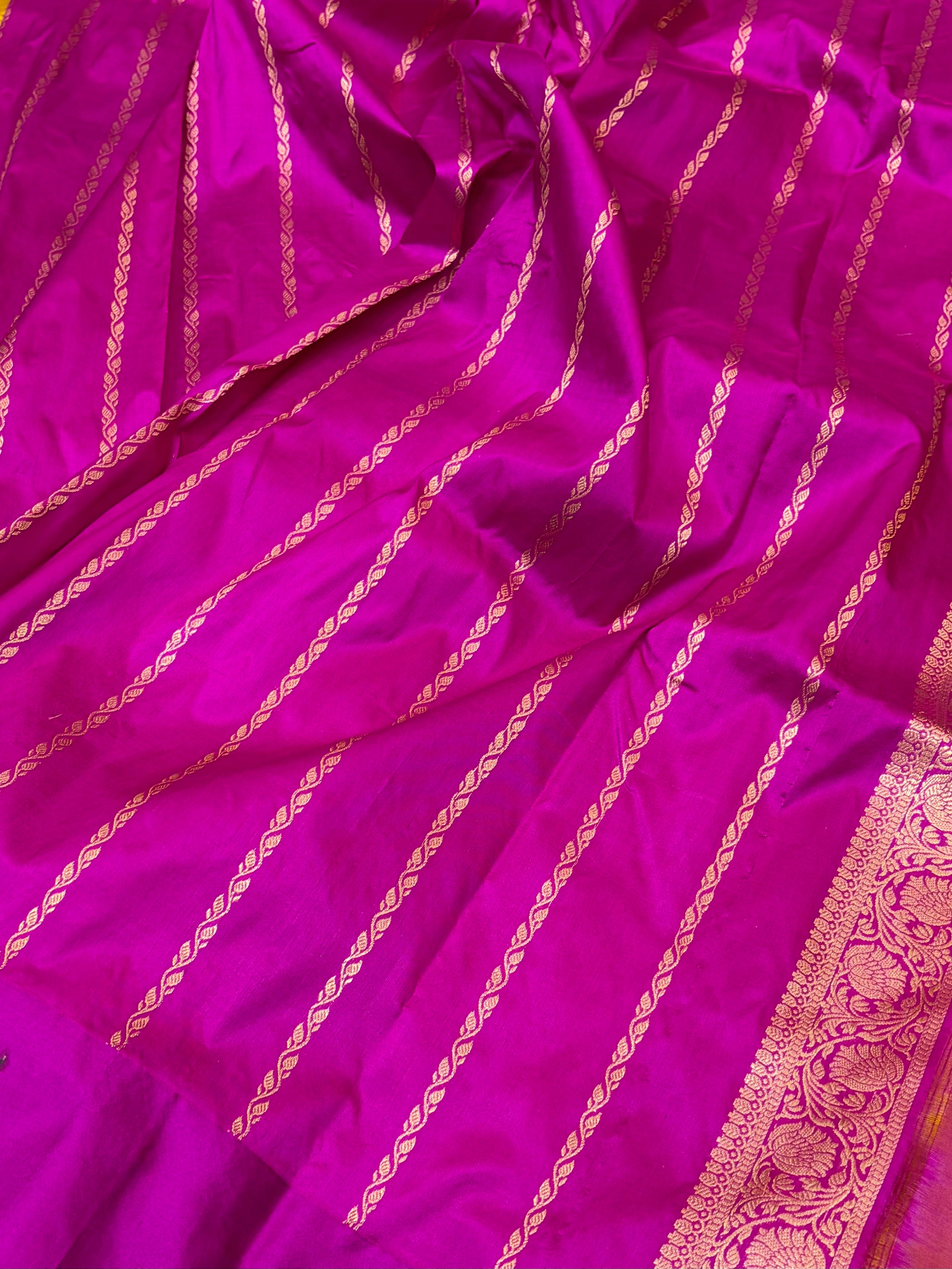 Pure handwoven katan silk saree in orange with Rani  colour