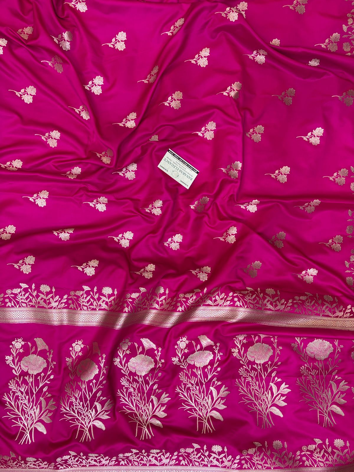 Magenta Mashru Silk Saree With Zari Open Border Flower Booti